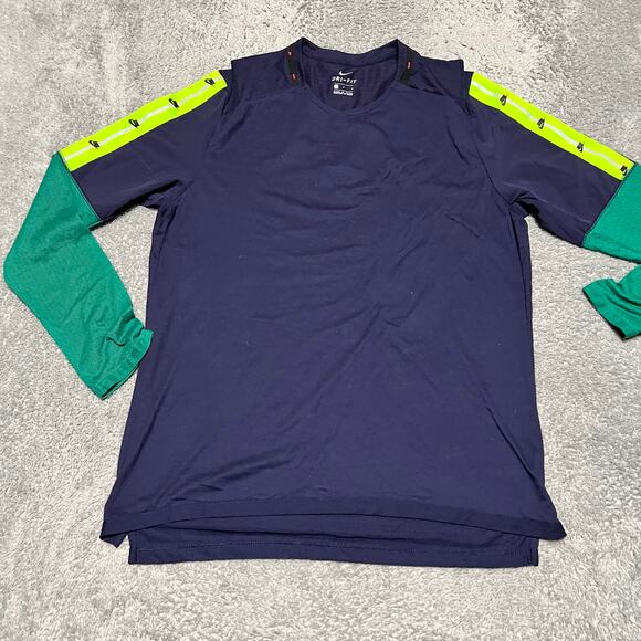 Nike Shirt Mens Large Wild Run Long Sleeve Top Volt Green Blue - Picture 1 of 8
